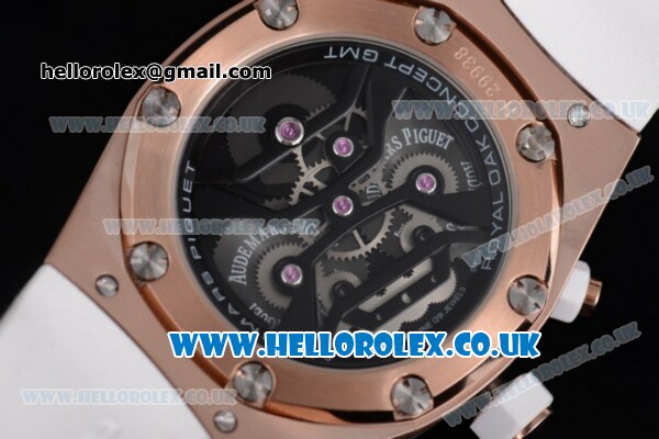 Audemars Piguet Royal Oak Concept Japanese Miyota OS20 Quartz Rose Gold Case with Skeletoon Dial and White Rubber Strap (EF) - Click Image to Close